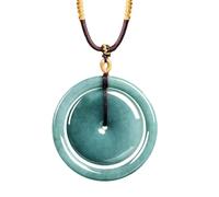 NaturalBlueJadeiteDoubleCircleMother&Child Peace Buckle Pendant Necklace HandPolishedFengShuiGoodLuckProtectionAmuletWithAdjustableBraidedCord