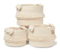 NaturalCozy 3-Piece Boho Decor Storage Basket Set - Cotton Rope Woven Baskets for Organizing! Small Baby Stuff, Shower, Gift Basket, Nursery Planter, Toy Shelves