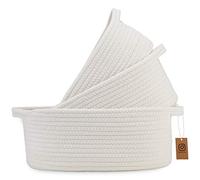 NaturalCozy 3-Piece Oval Storage Basket Set- Natural Woven Gift Basket Empty, Soft Baby Basket for Nursery, Cat Dog Toy Baskets, Small Rope Basket (Off White)