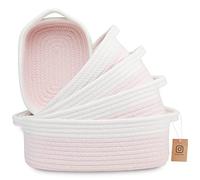 NaturalCozy 5-Piece Rectangle Storage Basket Set- Natural Cotton Rope Woven Baskets for Organizing! Small Basket for Montessori, Baby Nursery, Dog Toy Baskets, Cat Toy Box, Bathroom Organization Bin