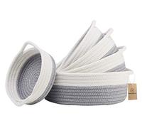 NaturalCozy 5-Piece Round Small Basket Set- Cotton Rope Woven Baskets for Organizing! Storage Basket for Montessori Toys, Fruits, Remotes, Bathroom, Desk, Key Tray Bowl for Entryway, Shallow Catchall