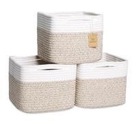NaturalCozy 9" x 9" x 7" Cube Shelf Baskets 3 Pack (Off White & Mixed Brown)