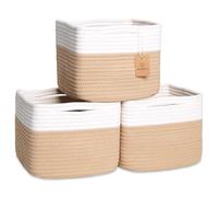 NaturalCozy 9" x 9" x 7" Cube Shelf Baskets 3 Pack (Off White & Tan Brown)
