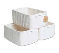 NaturalCozy Rectangle Shelf Baskets 11.8" x 8" x 4.5" - 3 Pack (Off White)
