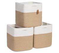 NaturalCozy Storage Cubes 11 Inch Cotton Rope Woven Baskets for Organizing, 3-Pack | Cube Storage Bin | Square Storage Baskets for Shelves Organizer, Classroom, Kids Toy Bins, Closet, Baby Nursery