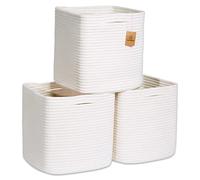 NaturalCozy Storage Cubes 11 Inch Cotton Rope Woven Baskets for Organizing, 3-Pack | Cube Storage Bin | Square Storage Baskets for Shelves Organizer, Classroom, Kids Toy Bins, Closet, Baby Nursery