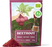 NaturaleBio Beetroot Powder 450g. Organic Beetroot Powder Made from dehydrated Root. Naturally Rich in nitrates and antioxidants. Suitable Daily use as Part of a Balanced Diet. Vegan and Gluten-Free.