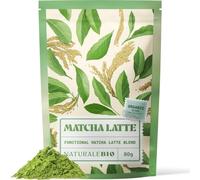 NaturaleBio Matcha Latte 80g - Organic Functional Matcha Latte Blend with Japanese Matcha, Rice Protein, Inulin & MCT. Vegan, High in Protein & Fibre, Dairy-Free