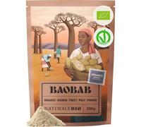 NaturaleBio Organic Baobab Fruit Pulp Powder Source of Vitamin C | 200 g. African baobab fruit pulp powder, high fibre, for smoothies, bowls, juices and breakfast recipes.