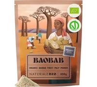 NaturaleBio Organic Baobab Fruit Pulp Powder Source of Vitamin C | 450 g. African baobab fruit pulp powder, high fibre, for smoothies, bowls, juices and breakfast recipes.