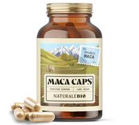NaturaleBio Organic Gelatinised Maca Capsules | 500 mg, 180 capsules. Gelatinised Peruvian maca root in vegan capsule format.