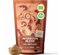 NaturaleBio Organic Mushroom Powder 450g. Mushroom Blend with Reishi, Lions Mane, Chaga, Maitake, Cordyceps, Shiitake & Tremella. Gluten-Free, Non-GMO. Boosts Energy & Supports Cognitive Function