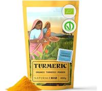 NaturaleBio Organic Turmeric Powder 400g. Pure Ground Turmeric Root. Non-GMO, Additive-Free, No Artificial Colouring. Sustainably Sourced from India. Rich in Curcumin, for Cooking, Teas & Wellness
