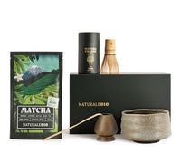 NaturaleBio Traditional Matcha Set with Japanese Premium Grade Matcha Powder 50g, bamboo whisk, whisk holder, matcha bowl and bamboo scoop.