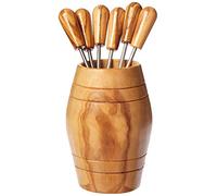 Naturally Med Olive Wood Barrel with Olive Picks, 6 Picece