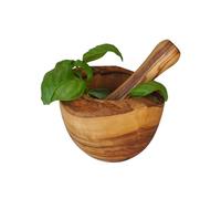 Naturally Med Olive Wood Pestle & Mortar Rustic Style 14cm