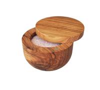 Naturally Med Olive Wood Salt Keeper/Pot/Salt Box with Magnetic Pivoting Lid