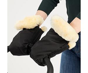 Naturally Sheepskins Handmuffs Weatherproof Fleece Lined with Merino Lambskin Cuff (Black)