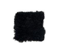 Naturally Sheepskins Mongolian Cushion Cover - 40x40cm Genuine Sheepskin Fur Decorative Pillow Case with Cotton Backing & Zipper Closure (Black)