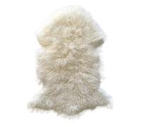 Naturally Sheepskins Mongolian Rug 90x55cm - Natural Sheepskin with Extra Long Curly Wool & Soft Luxury Fur Throw with Genuine Leather Backing - Hypoallergenic & Temperature Regulating (Ivory)