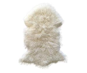 Naturally Sheepskins Mongolian Rug 90x55cm - Natural Sheepskin with Extra Long Curly Wool & Soft Luxury Fur Throw with Genuine Leather Backing - Hypoallergenic & Temperature Regulating (Ivory)