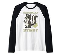 Naturally Stinky Funny Cartoon Farting Skunk Raglan Baseball Tee
