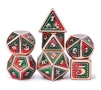 NaturalOne Dungeons and Dragons 7 Piece Solid Metal Dice set with Red, Green Scales and Copper Edges for D&D, Tabletop RPG Adventures and DND Games