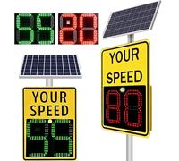 Naturalpowev 24x35 Inch Road Signs Solar Radar Speed Detector, LED Speed Limit Feedback, Remote Control Adjustable, and Rust-Free Aluminum for Highways and School Zones Yellow