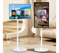 Naturalpowev Mobile Portable Smart TV 21.5"/24"/27"/32", 1080P/4K Ultra HD Touch Display, Android 13 OS 4+64GB/8+128GB Storage, Smart Portable Rolling TV on Wheels for Video Call, Gaming 24in-4+64GB