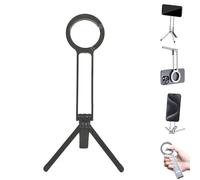 Naturaltly Magnetic Phone Tripod for iPhone, MA38 Portable Phone Holder Mini Tripod for Magsafe with Double-Sided Strong Magnetic 1/4'' Hole Foldable Hook, Adjustable & Rotatable (1pc Black)