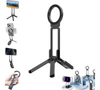 Naturaltly Magnetic Phone Tripod for iPhone, MA38 Portable Phone Holder Mini Tripod for Magsafe with Double-Sided Strong Magnetic 1/4'' Hole Foldable Hook, Adjustable & Rotatable (Black MA38)