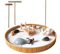 NATURALTOUCH Desktop Zen Garden - Layered Wooden Japanese Sand Tray Therapy Kit, Ceramic & Bamboo Accessories | Mindfulness Meditation Gift for Office & Home Decor (24cm Tray)