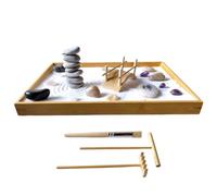 NATURALTOUCH Japanese Miniature Zen Garden Kit Natural Stone Themed Zen Garden Set Made of Natural Materials in Eco-friendly Packaging Ideal for Meditation, Relaxation or Gifting (DESIGN A)