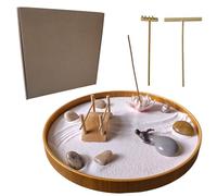NATURALTOUCH Miniature Japanese Zen Garden Sand Garden Round Wood Tray Natural Materials Eco Packaging Ideal for Meditation, Relaxation, Decoration and Gifting (27cm Tray)
