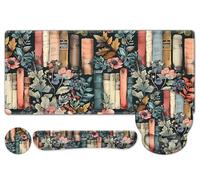 Nature Aesthetic Florals Books Mouse Pad, XXL Large Desk Mat Extended Reading Desk pad, 4PCS Non-Slip Rubber Base Computer Big Mousepads for Work, Game, Office, Home Decor Accessories I Bookworm Gift