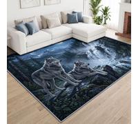 Nature Animals Wolf Area Rug Washable Carpet Bedroom | Washable Soft Wilderness Waterfall Cliff Rug 120 x 170 cm Non-Slip Low-Plie for Living Room Nursery Desk Bedside Hangout