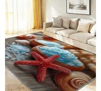 Nature Area Rug 80 x 150 cm, Machine Washable Low Pile Soft Indoor Mat, Starfish Sea Salt Seashell Pattern Carpet for Living Room Bedroom Home Decor, Colorful Anti-Slip Rug Floor Mat