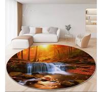 Nature Autumn Forest Waterfall Round Rug for Living Room Bedroom, 60 cm Non-Slip Round Area Rug, Machine Washable Floor Carpet Colorful Soft Short Pile Circle Carpets for Kids Room Decor