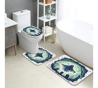Nature Bathroom Mat Sets 3 Piece, Dark Green Leaves Forest Absorbent Non Slip Toilet Rugs U Shaped Washable, Autumn Floral Quick Dry Flannel Bathroom Rug Set
