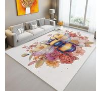 Nature Bees Flowers Area Rug 80 X 150 Cm Purple Pink Washable Living Room Rug Non-Slip Soft Accent Flannel Carpet For Living Room Bedroom Home Office Dining Room Kitchen