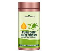 Nature Blaze Ghee Wicks Diya Batti | Wax Free Ghee Wicks for Puja, Festival and Occasions 100 Pieces (Cow Ghee Wicks in Tin Box)