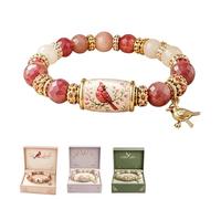Nature Blessing Beaded Bracelet with Gift Box, Hand-Painted Bird & Butterfly Charm Stretch Bracelet, Elegant Jewelry Gift for Mom Sister Friends (#3)