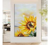 Nature Botanical Wall Decor Sunflower 100% Hand Painted Oil Painting Original Frameless Aesthetic Texture Picture For Living Room Bedroom 110X180Cm(43.3X70.8Inch)