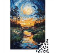 Nature Bridge Sunset 1000-Piece Puzzle for Adults, 52x38cm/1000pcs, Easy to Revisit Throughout The Week; White Card Pieces for Tidy Handling
