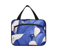 Nature Calla Lily Royal Blue Hanging Travel Toiletry Bag for Women with Hook, Designer Necessities Make up Bag for Essentials for Women Camping kit de para Mujer L