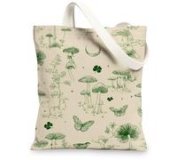 Nature Canvas Tote Bags, Eco-Friendly Botanical Print Reusable Grocery Bags, Lightweight Washable Shoulder Strap Canvas Bag, Beige, 13x15 Inch