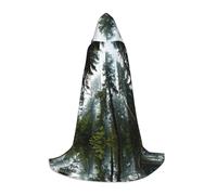 Nature Cedar Print Hooded Cloak for Women Men Robes Medieval Costume Cape for Halloween Masquerade Cosplay, Black, Large
