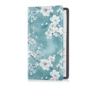 Nature Cherry Blossom Teal Floral Pu Leather Car Registration and Insurance Holder Document Wallet for Driver Auto Owners Trailer Motorcycle Boat