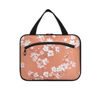 Nature Cherry Blossom Terracotta hanging travel bag for toiletries with hook, designer portable shaving kit bags for men for trip essentials hotel estuches para maquillaje M, Nature Cherry Blossom