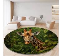 Nature Close-Up Green Leaves Giraffe Round Rug for Living Room Bedroom, 80 cm Non-Slip Round Area Rug, Machine Washable Floor Carpet Colorful Soft Short Pile Circle Carpets for Kids Room Decor